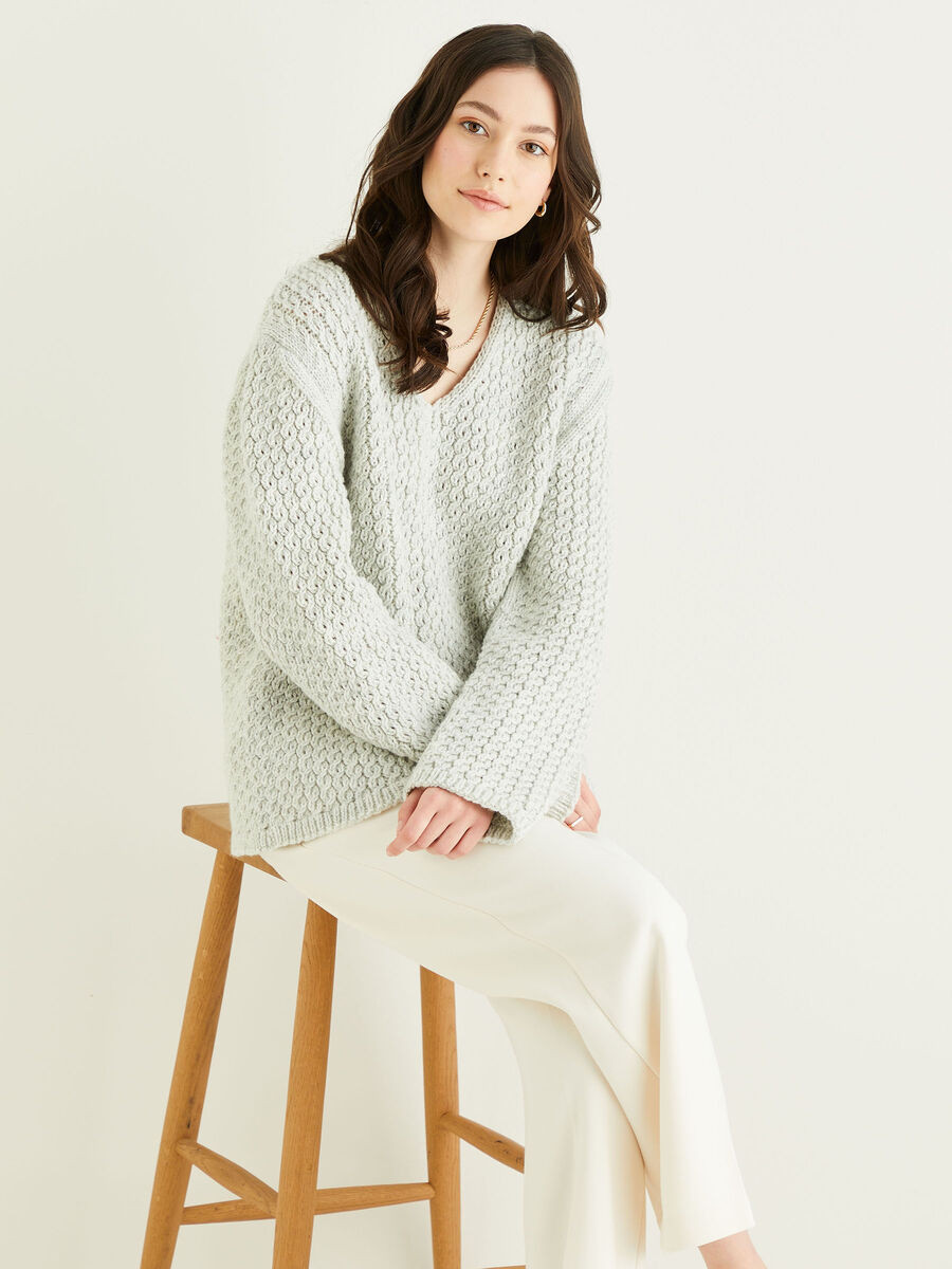 Trumpet Sleeved Ripple Sweater in Hayfield Bonus Aran w/Wool (10323) - PDF  - Vibes & Scribes
