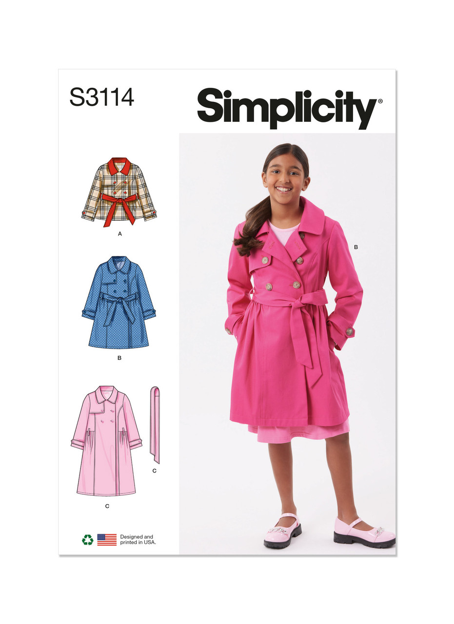 Double-Breasted Trench Coat w/Tie Belt in Simplicity Kids (S3114