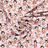 Cotton Poplin Print - Japanese Dolls on White - Per ½ Metre