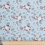 Field Mice & Flowers on Blue - 100% Cotton