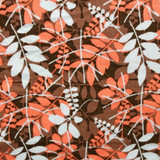 Coral & Pale Blue Leaves On Brown - 100% Cotton