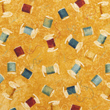 Wooden Spools on Orange - 100% Cotton
