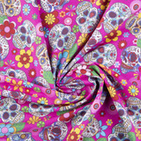 Cotton Poplin Print - Sugar Skulls on Cerise - Per ½ Metre