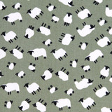 Cotton Poplin Print - White Sheep on Sage Green - Per ½ Metre