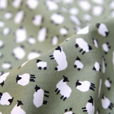 Cotton Poplin Print - White Sheep on Sage Green - Per ½ Metre