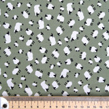 Cotton Poplin Print - White Sheep on Sage Green - Per ½ Metre