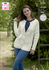 Women's Cabled Raglan Sleeve Cardigan & Sweater in King Cole Aran (5299)
