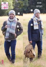 Men's Hats & Scarves in King Cole Drifter Aran (5558)