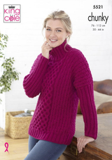 Women's Honeycomb Polo Neck Sweater & Cardigan in King Cole Magnum Chunky (5521)