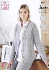 Women's Textured Cable Cardigan & Sweater in King Cole Poplar Chunky (5501)