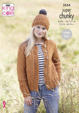 Women's Cardigan, Hat & Scarf in King Cole Super Chunky (5554)