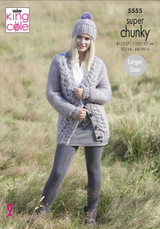 Women's Cabled Cardigan & Accessories in King Cole Super Chunky (5555)