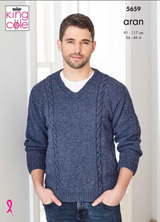 Men's Simple Cable Sweater & Vest in King Cole Aran (5659)