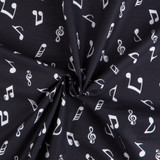 Cotton Poplin Print - Music Notes (Ivory on Black) - Per ½ Metre