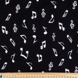 Cotton Poplin Print - Music Notes (Ivory on Black) - Per ½ Metre
