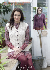 Womens V Neck Waistcoat & Cardigan in Hayfield Bonus Aran Tweed (7369)