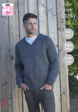 Mens V Neck Cardigan and Sweater in King Cole Big Value Super Chunky Stormy (5307)