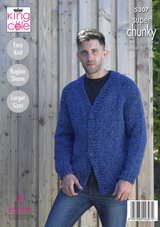 Mens V Neck Cardigan and Sweater in King Cole Big Value Super Chunky Stormy (5307)