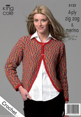 Ladies Cardigans in King Cole 4ply Zig Zag & Merino (3122) - CROCHET