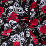 Cotton Poplin Print - Red/Black Skulls & Roses - Per ½ Metre