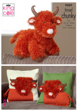 Tinsel Highland Cow & Cushion Covers in King Cole Tinsel, Big Value Chunky & Dollymix DK (9089)