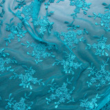 Premium Lace: Teal Embroidered Floral Lace - Per ¼ Metre