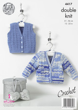 Crochet Cardigan & Waistcoat in King Cole Cherish & Cherished DK (4417) - CROCHET