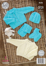 Sweater, Cardigan, Hat, Scarf & Bootees in King Cole Comfort Aran (4646)