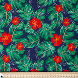 Hibiscus Flower - Navy - 100% Cotton