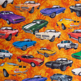 Street of Fire: Cars on Orange - 100% Cotton