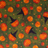 All Hallow's Eve: Pumpkins on Green - 100% Cotton