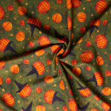 All Hallow's Eve: Pumpkins on Green - 100% Cotton