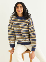 Striped Crew Neck Sweater in Hayfield Bonus Chunky Tweed (10343) - PDF