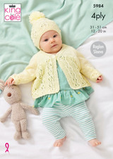 Matinee Jacket, Cardigan & Hat in King Cole Cherished 4 Ply (5984)