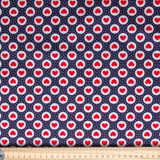 Cotton Poplin Print - Hearts in Circles on Navy - Per ½ Metre