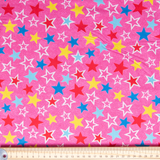 Cotton Poplin Print - Multi Stars on Pink - Per ½ Metre