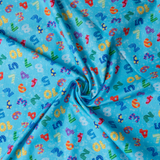 Funky Numbers on Blue - 100% Cotton