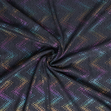 Stretch Metallic Black & Rainbow Chevron Rib - Per ½ Metre