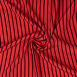 100% Crepe Viscose: Black Stripe on Bright Red - Per ½ Metre