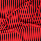 100% Crepe Viscose: Black Stripe on Bright Red - Per ½ Metre