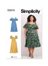 Midi Dress w/Puff Dropped Shoulder in Simplicity (S9919)