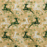 White & Green Reindeers on Gold - 100% Cotton