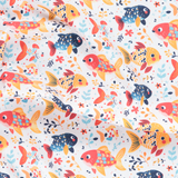 Cotton Poplin Print - Multi Fish on White - Per ½ Metre