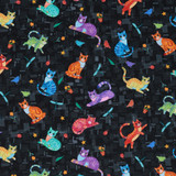 Cool Cats: Scatter on Black - 100% Cotton