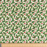 Xmas Scandi: Large Holly on Cream - 100% Cotton