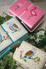 Large Twin Lid Sewing Box - Pink Flamingo Appliqué Large Twin Lid Sewing Box - Pink Flamingo Appliqué