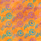 50's Cotton Batik: Multi Flowers on Tangerine - Per ½ Metre
