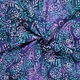 50's Cotton Batik: Lilac & Green Abstract on Purple - Per ½ Metre