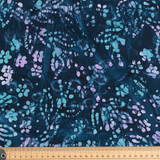 50's Cotton Batik: Lavender Haze & Aqua Sky Floral on Navy - Per ½ Metre