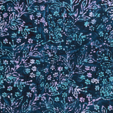 50's Cotton Batik: Lavender Haze & Aqua Sky Floral on Navy - Per ½ Metre